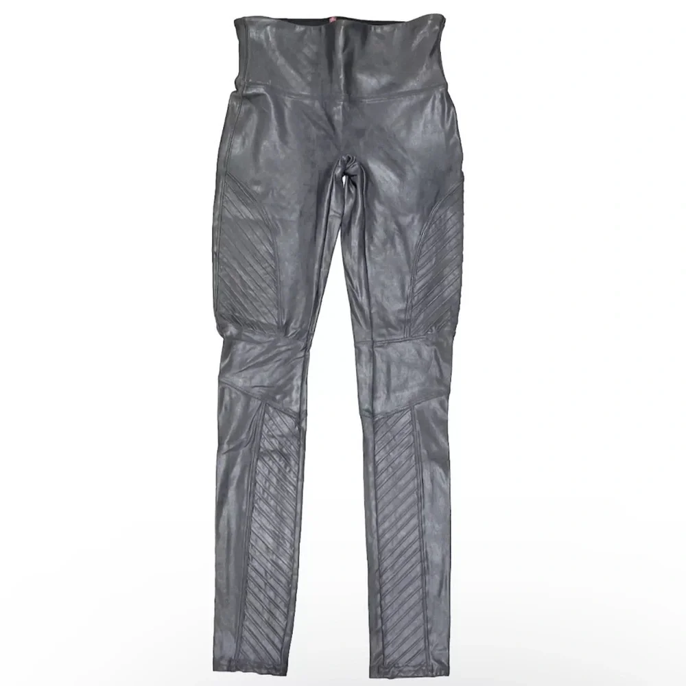 Spanx Gunmetal Gray Faux Leather Moto Leggings Size Medium